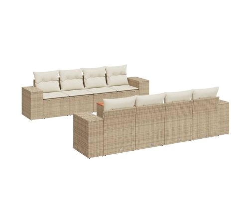 Set de sofás de jardín 9 pzas con cojines ratán sintético beige