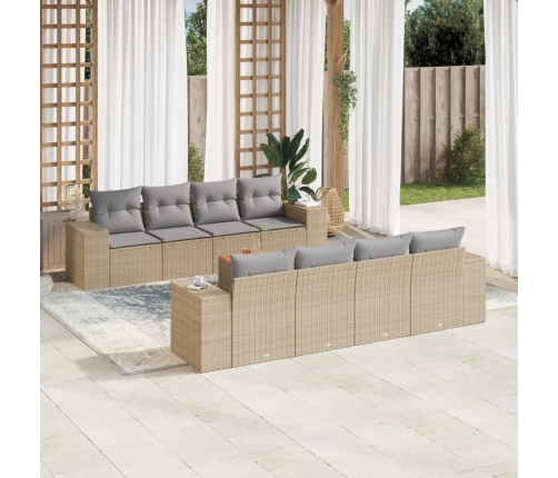 Set de sofás de jardín 9 pzas con cojines ratán sintético beige