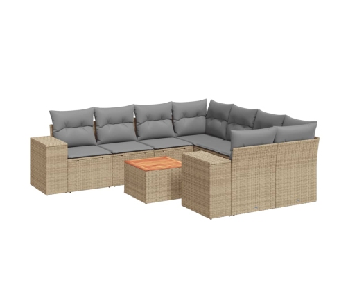 Set de sofás de jardín 9 pzas con cojines ratán sintético beige
