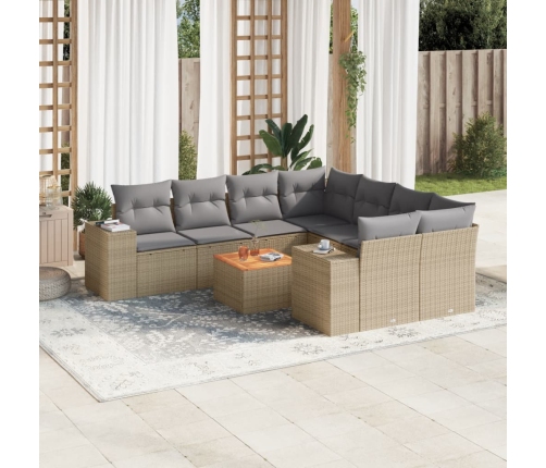 Set de sofás de jardín 9 pzas con cojines ratán sintético beige