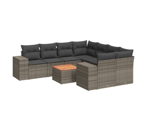 Set de muebles de jardín 9 pzas y cojines ratán sintético gris