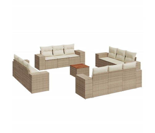 Set sofás de jardín con cojines 13 pzas ratán sintético beige
