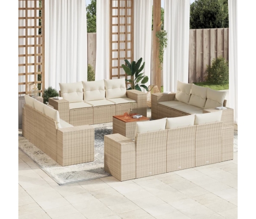 Set sofás de jardín con cojines 13 pzas ratán sintético beige