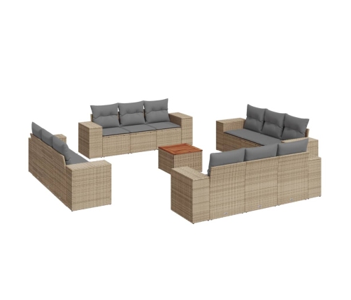 Set sofás de jardín con cojines 13 pzas ratán sintético beige
