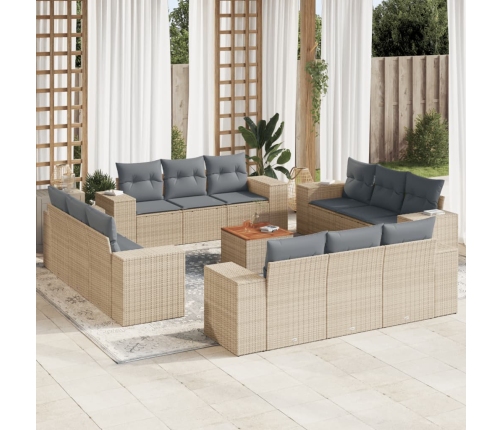 Set sofás de jardín con cojines 13 pzas ratán sintético beige