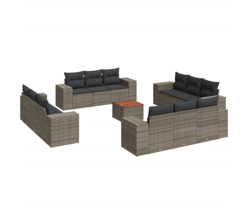 Set sofás de jardín con cojines 13 piezas ratán sintético gris