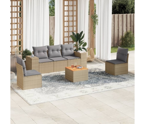Juego de sofás jardín con cojines 6 pzas ratán sintético beige