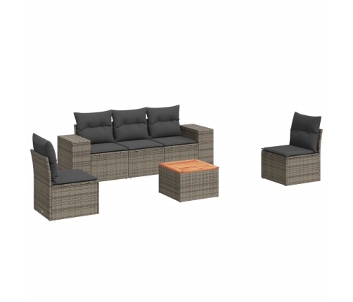 Set de muebles de jardín 6 pzas y cojines ratán sintético gris