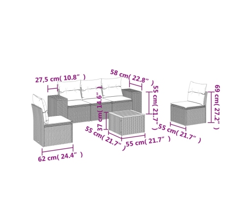 Set de muebles de jardín 6 pzas y cojines ratán sintético gris