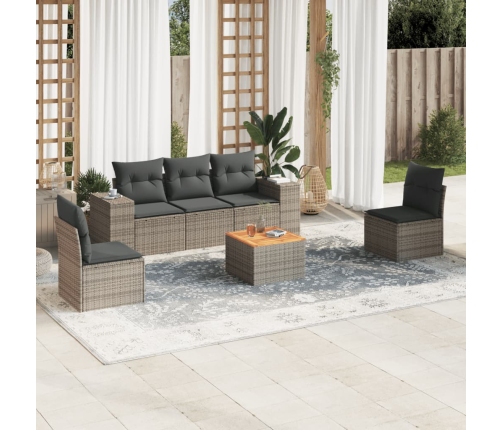 Set de muebles de jardín 6 pzas y cojines ratán sintético gris