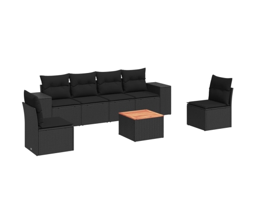 Set de comedor de jardín 7 pzas y cojines ratán sintético negro