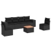 Set de comedor de jardín 7 pzas y cojines ratán sintético negro