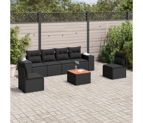 Set de comedor de jardín 7 pzas y cojines ratán sintético negro