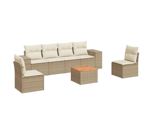 Set sofás de jardín 7 piezas y cojines ratán sintético beige