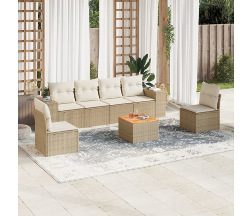 Set sofás de jardín 7 piezas y cojines ratán sintético beige
