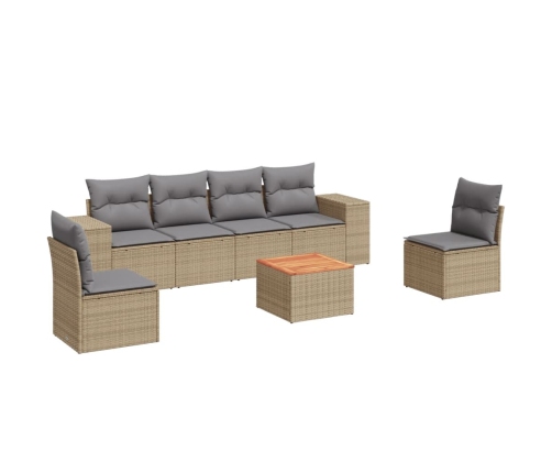 Set sofás de jardín 7 piezas y cojines ratán sintético beige