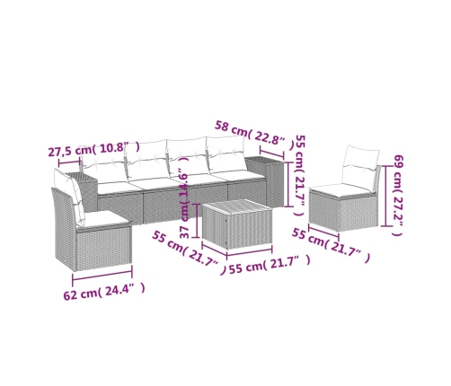 Set sofás de jardín 7 piezas y cojines ratán sintético beige