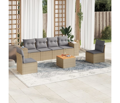 Set sofás de jardín 7 piezas y cojines ratán sintético beige