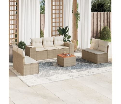 Juego de sofás de jardín con cojines beige 8 pzas ratán PE