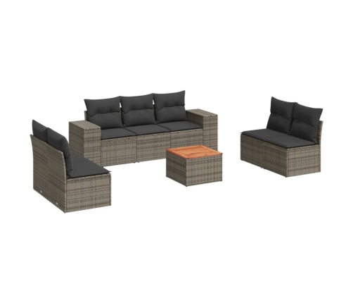 Set de sofás de jardín 8 pzas y cojines ratán sintético gris