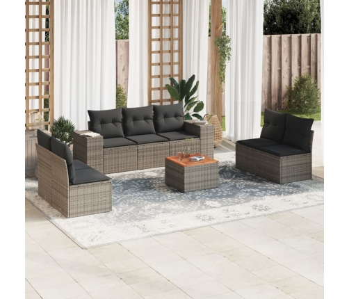 Set de sofás de jardín 8 pzas y cojines ratán sintético gris