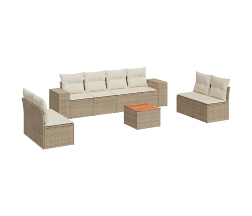 Set de sofás de jardín 9 pzas con cojines ratán sintético beige