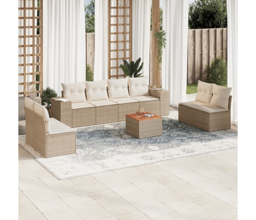 Set de sofás de jardín 9 pzas con cojines ratán sintético beige