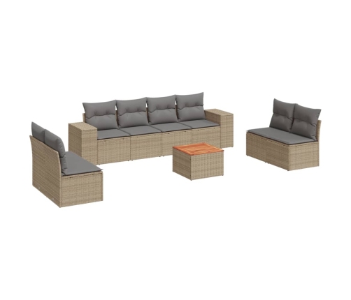 Set de sofás de jardín 9 pzas con cojines ratán sintético beige
