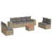Set de sofás de jardín 9 pzas con cojines ratán sintético beige