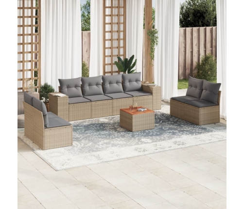 Set de sofás de jardín 9 pzas con cojines ratán sintético beige