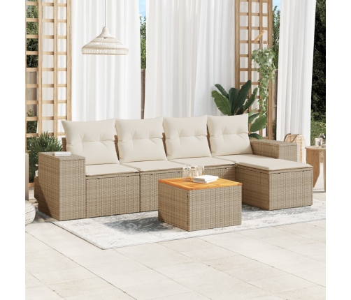 Juego de sofás jardín con cojines 6 pzas ratán sintético beige