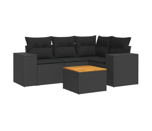 Set de muebles de jardín 5 pzas y cojines ratán sintético negro