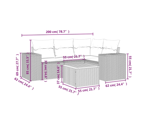 Set de muebles de jardín 5 pzas y cojines ratán sintético negro