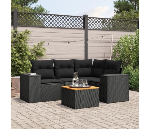 Set de muebles de jardín 5 pzas y cojines ratán sintético negro