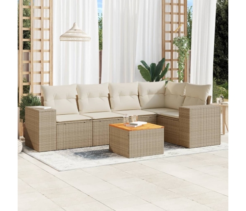 Juego de sofás jardín con cojines 6 pzas ratán sintético beige