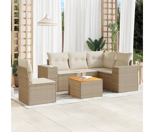 Juego de sofás jardín con cojines 6 pzas ratán sintético beige
