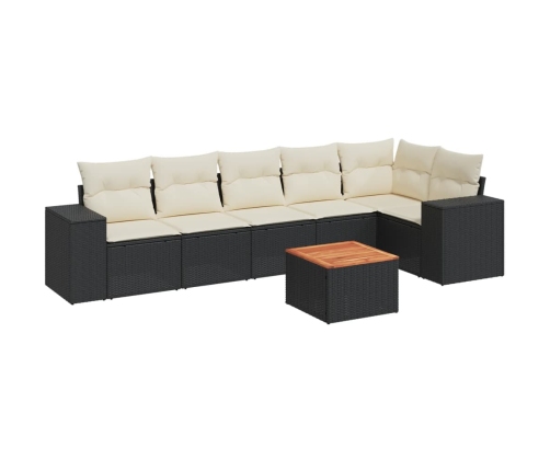 Set de comedor de jardín 7 pzas y cojines ratán sintético negro