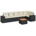 Set de comedor de jardín 7 pzas y cojines ratán sintético negro