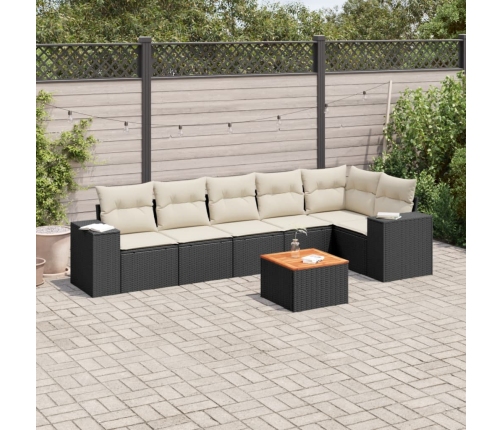 Set de comedor de jardín 7 pzas y cojines ratán sintético negro