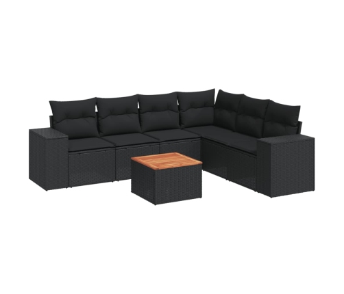 Set de comedor de jardín 7 pzas y cojines ratán sintético negro