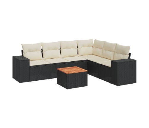 Set de comedor de jardín 7 pzas y cojines ratán sintético negro