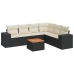 Set de comedor de jardín 7 pzas y cojines ratán sintético negro