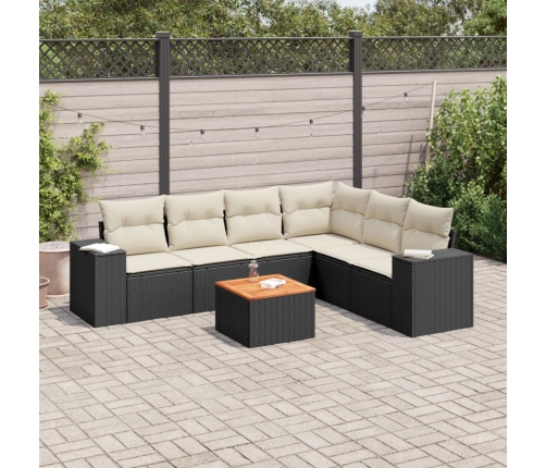 Set de comedor de jardín 7 pzas y cojines ratán sintético negro