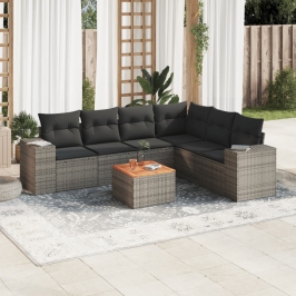 Set de sofás de jardín 7 piezas con cojines ratán PE gris