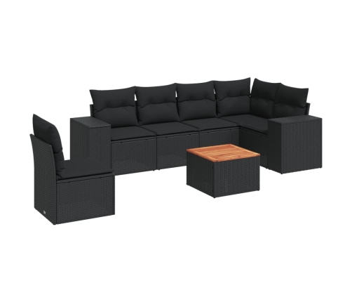 Set de comedor de jardín 7 pzas y cojines ratán sintético negro