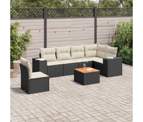 Set de comedor de jardín 7 pzas y cojines ratán sintético negro