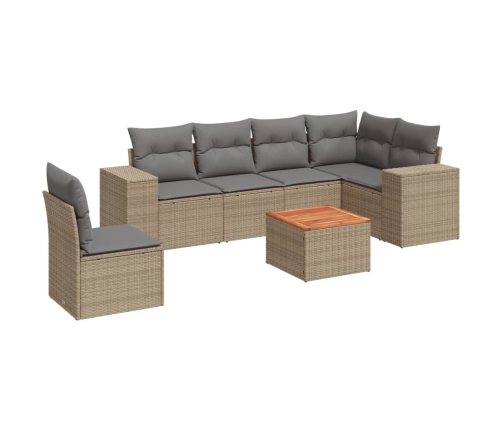 Set sofás de jardín 7 piezas y cojines ratán sintético beige