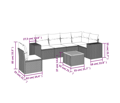 Set sofás de jardín 7 piezas y cojines ratán sintético beige