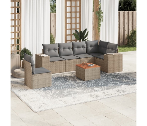 Set sofás de jardín 7 piezas y cojines ratán sintético beige