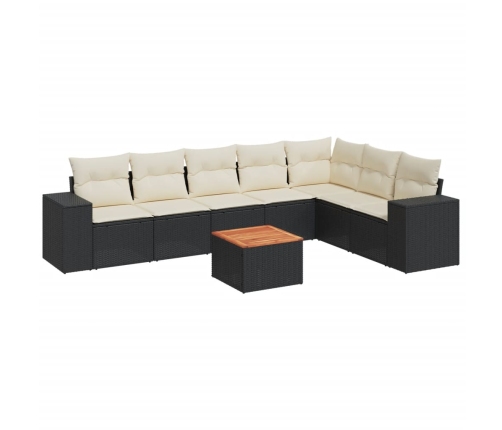 Set de sofás de jardín 8 piezas y cojines ratán sintético negro